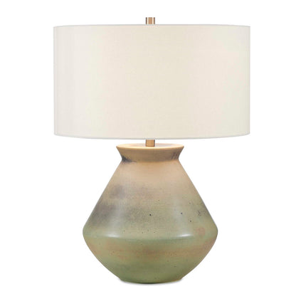 Uttermost Natrone 20in 1-Light Table Lamp | Distressed Sage Green Ceramic with Antique Brass and White Linen Shade | Living Room | Model 30743-1