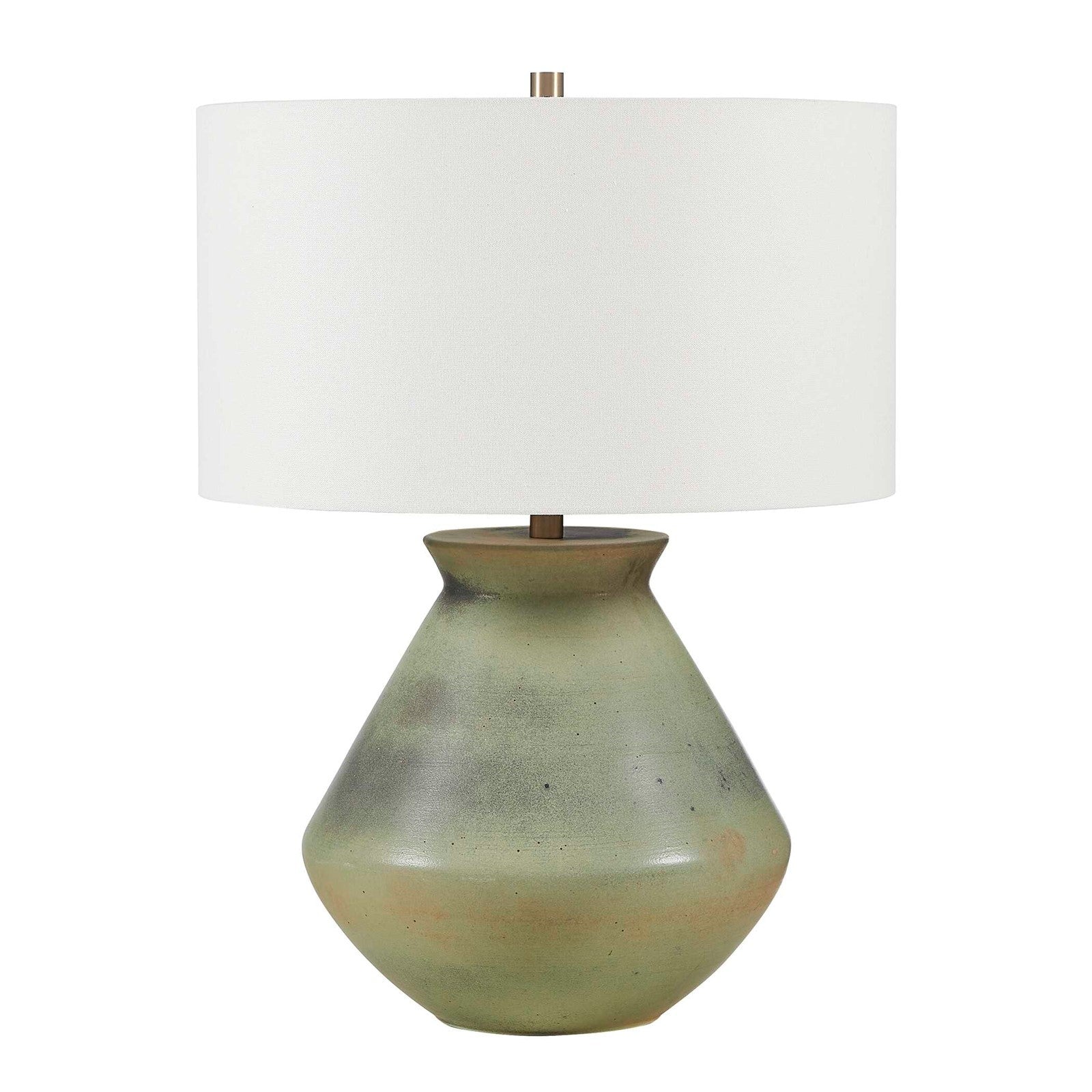 Uttermost Natrone 20in 1-Light Table Lamp | Distressed Sage Green Ceramic with Antique Brass and White Linen Shade | Living Room | Model 30743-1