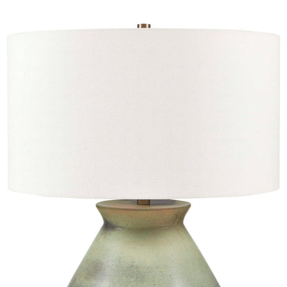 Uttermost Natrone 20in 1-Light Table Lamp | Distressed Sage Green Ceramic with Antique Brass and White Linen Shade | Living Room | Model 30743-1