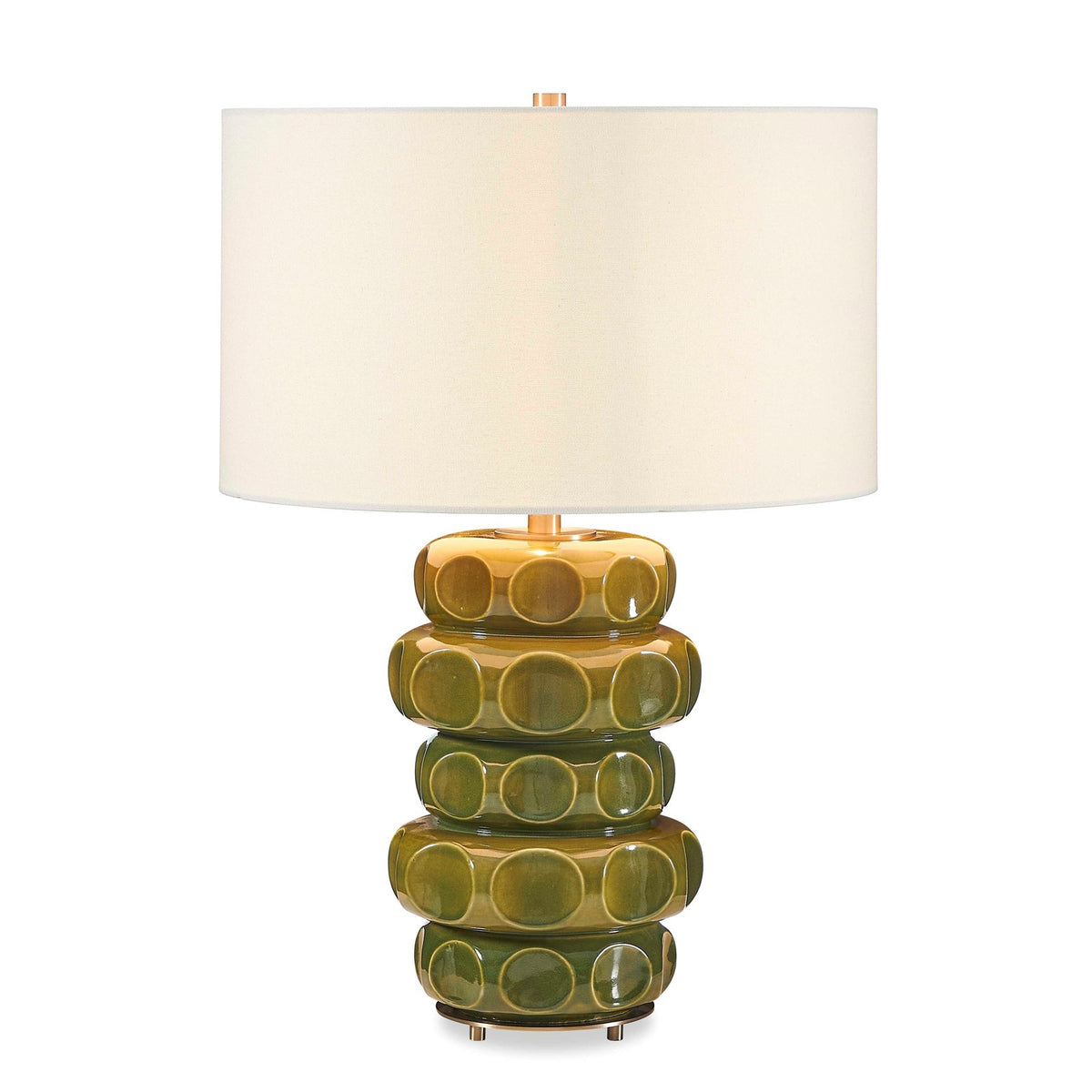 Uttermost Masau 19in 1-Light Table Lamp | Moss Green Ceramic with Antique Brass and White Linen Shade | Living Room & Bedroom | Model 30744-1