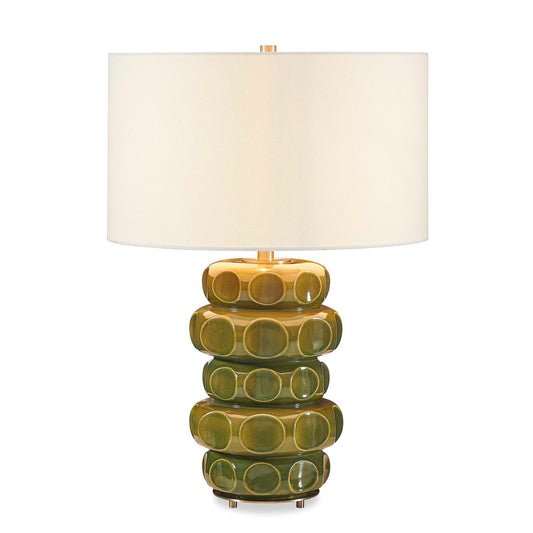 Uttermost Masau 19in 1-Light Table Lamp | Moss Green Ceramic with Antique Brass and White Linen Shade | Living Room & Bedroom | Model 30744-1