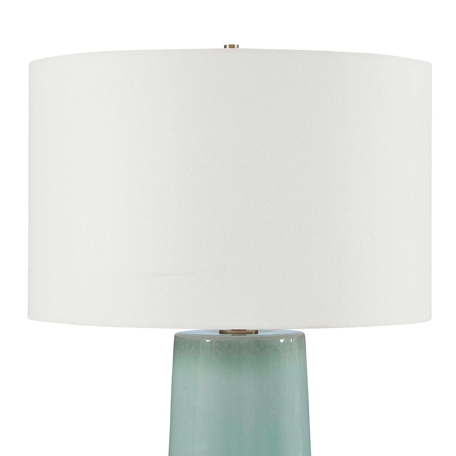 Uttermost Claudin 20in 1-Light Table Lamp | Glossy Aqua Blue Ceramic with Antique Brass and White Linen Shade | Living Room & Bedroom | Model 30745-1