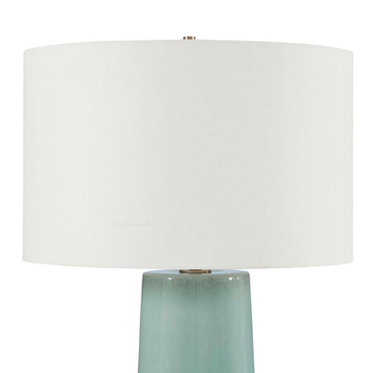 Uttermost Claudin 20in 1-Light Table Lamp | Glossy Aqua Blue Ceramic with Antique Brass and White Linen Shade | Living Room & Bedroom | Model 30745-1