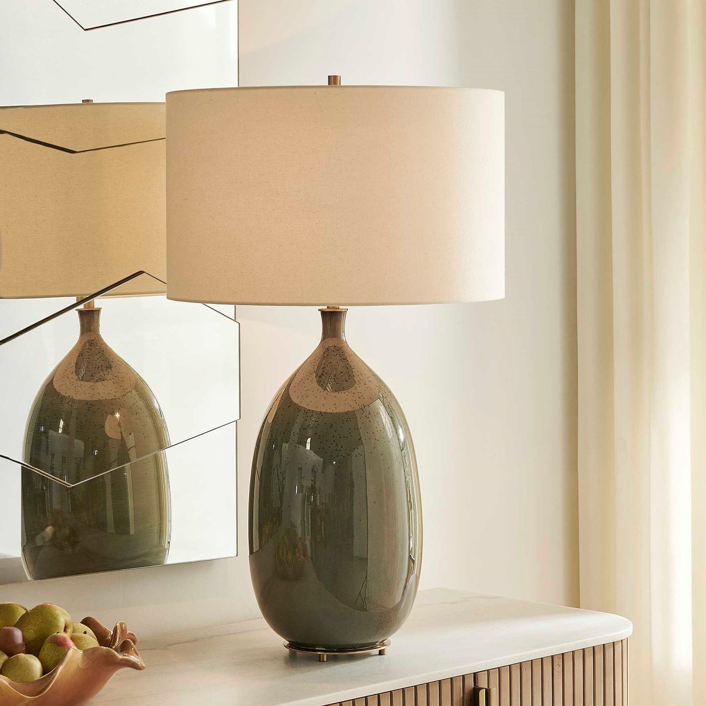 Uttermost Moultrie 20in 1-Light Table Lamp | Warm Gray Ceramic and Antique Brass | Living Room & Bedroom | 20 x 20 x 34.5 in | Model 30746-1