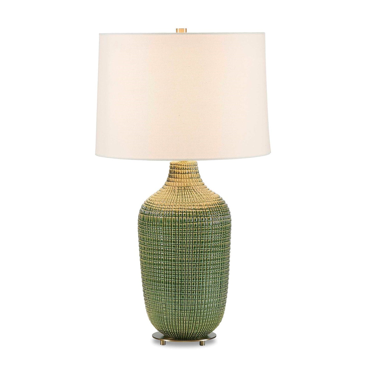 Uttermost Dulcich 16in 1-Light Table Lamp | Green Grid Ceramic and Antique Brass | Living Room & Bedroom | 16 x 16 x 28.75 in | Model 30755-1