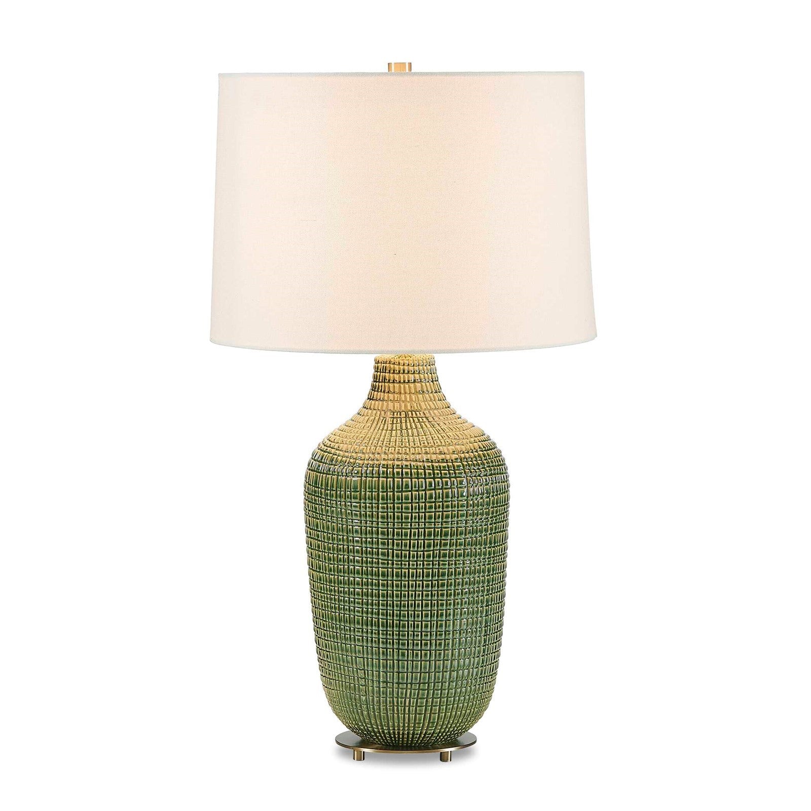 Uttermost Dulcich 16in 1-Light Table Lamp | Green Grid Ceramic and Antique Brass | Living Room & Bedroom | 16 x 16 x 28.75 in | Model 30755-1