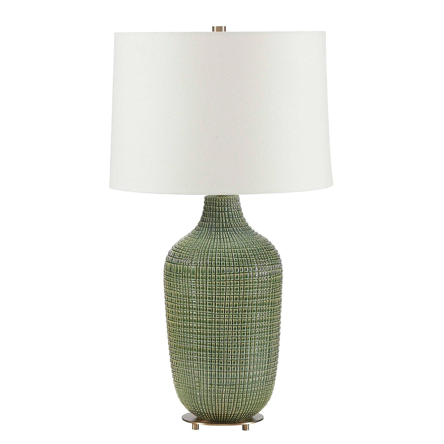 Uttermost Dulcich 16in 1-Light Table Lamp | Green Grid Ceramic and Antique Brass | Living Room & Bedroom | 16 x 16 x 28.75 in | Model 30755-1
