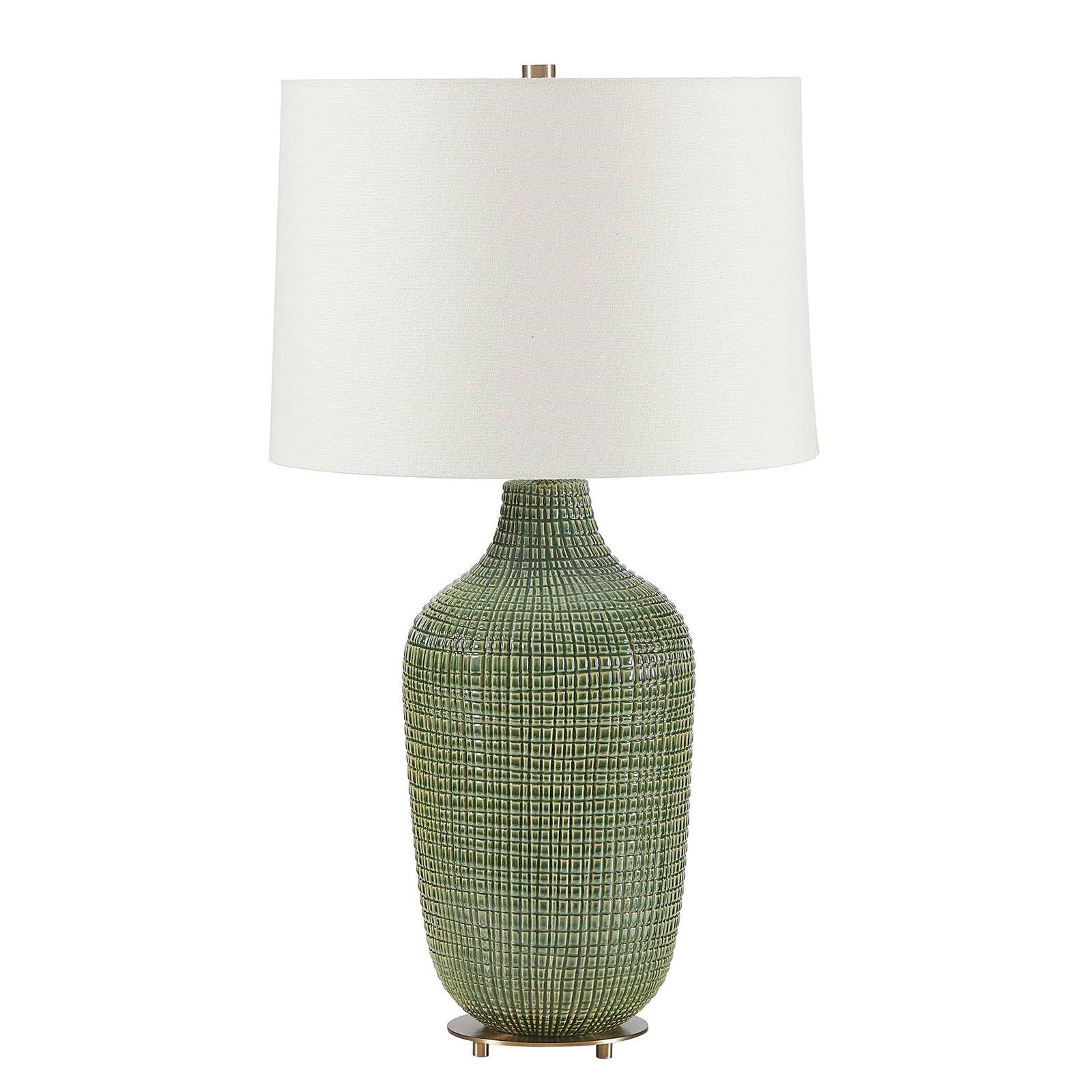 Uttermost Dulcich 16in 1-Light Table Lamp | Green Grid Ceramic and Antique Brass | Living Room & Bedroom | 16 x 16 x 28.75 in | Model 30755-1