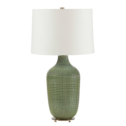Uttermost Dulcich 16in 1-Light Table Lamp | Green Grid Ceramic and Antique Brass | Living Room & Bedroom | 16 x 16 x 28.75 in | Model 30755-1