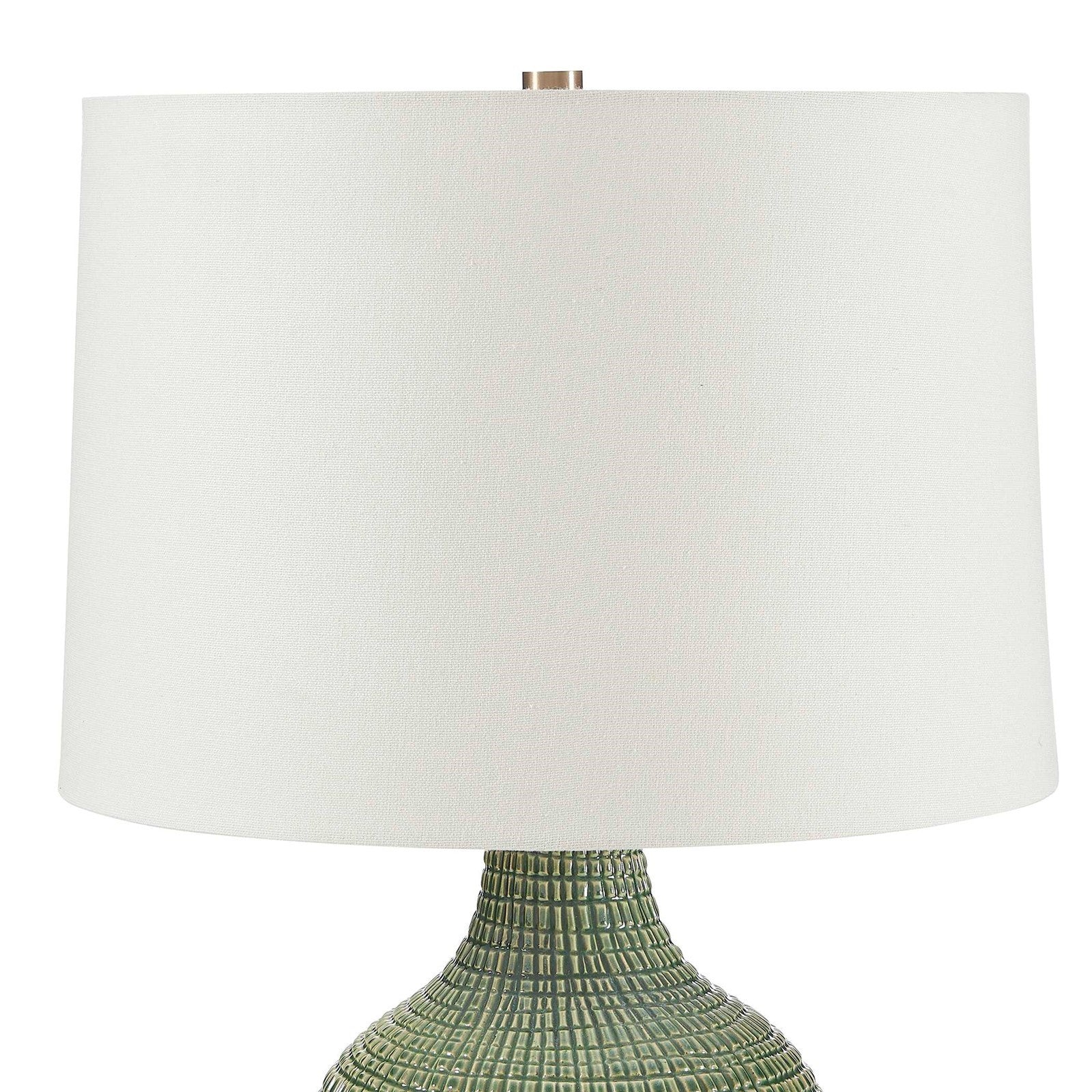 Uttermost Dulcich 16in 1-Light Table Lamp | Green Grid Ceramic and Antique Brass | Living Room & Bedroom | 16 x 16 x 28.75 in | Model 30755-1