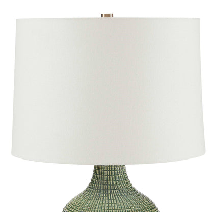Uttermost Dulcich 16in 1-Light Table Lamp | Green Grid Ceramic and Antique Brass | Living Room & Bedroom | 16 x 16 x 28.75 in | Model 30755-1