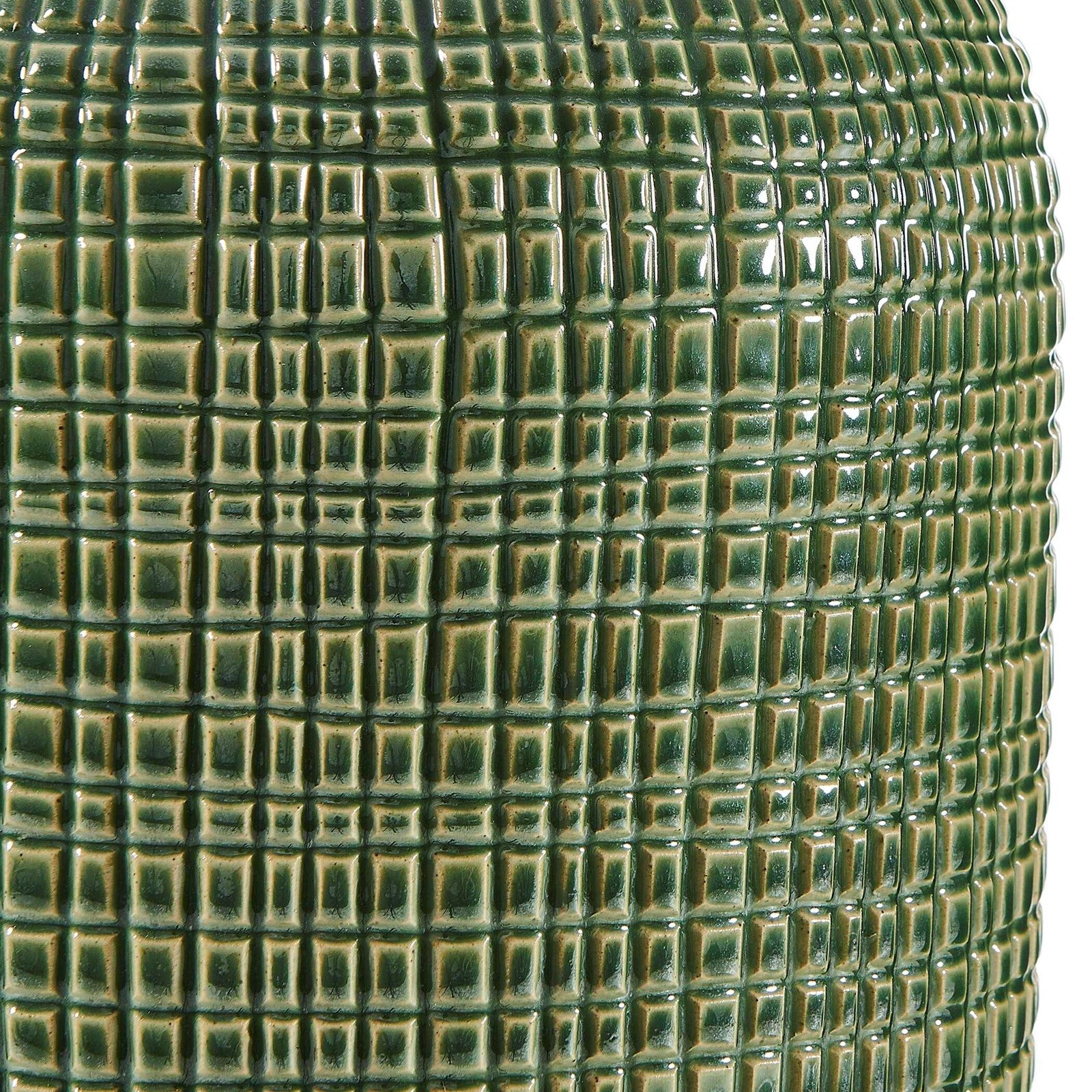 Uttermost Dulcich 16in 1-Light Table Lamp | Green Grid Ceramic and Antique Brass | Living Room & Bedroom | 16 x 16 x 28.75 in | Model 30755-1