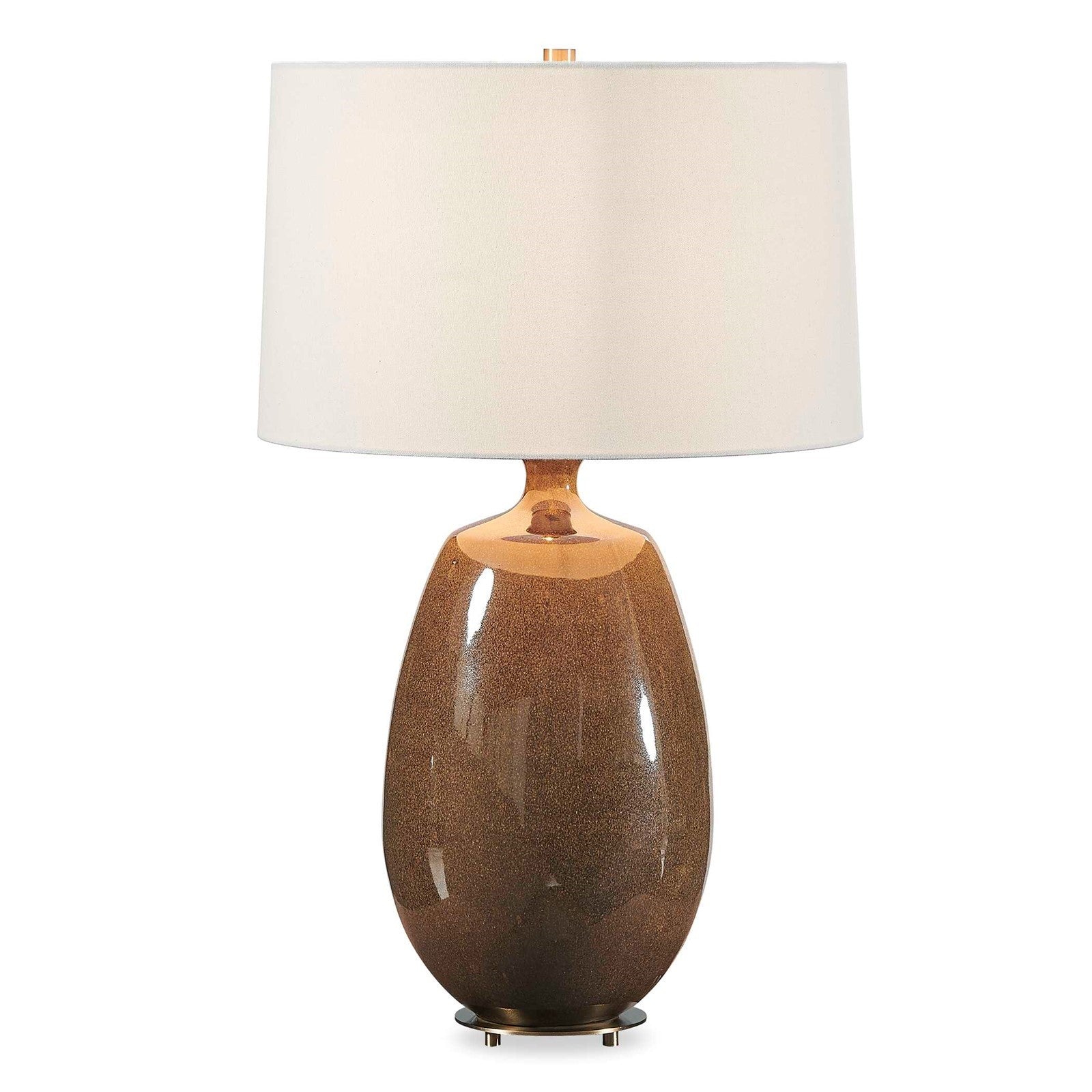Uttermost Vinson 18in 1-Light Table Lamp | Glossy Brown Ceramic and Antique Brass | Living Room & Bedroom | 18 x 18 x 29.5 in | Model 30756-1