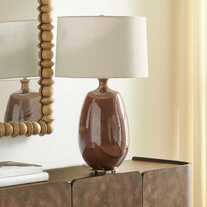 Uttermost Vinson 18in 1-Light Table Lamp | Glossy Brown Ceramic and Antique Brass | Living Room & Bedroom | 18 x 18 x 29.5 in | Model 30756-1