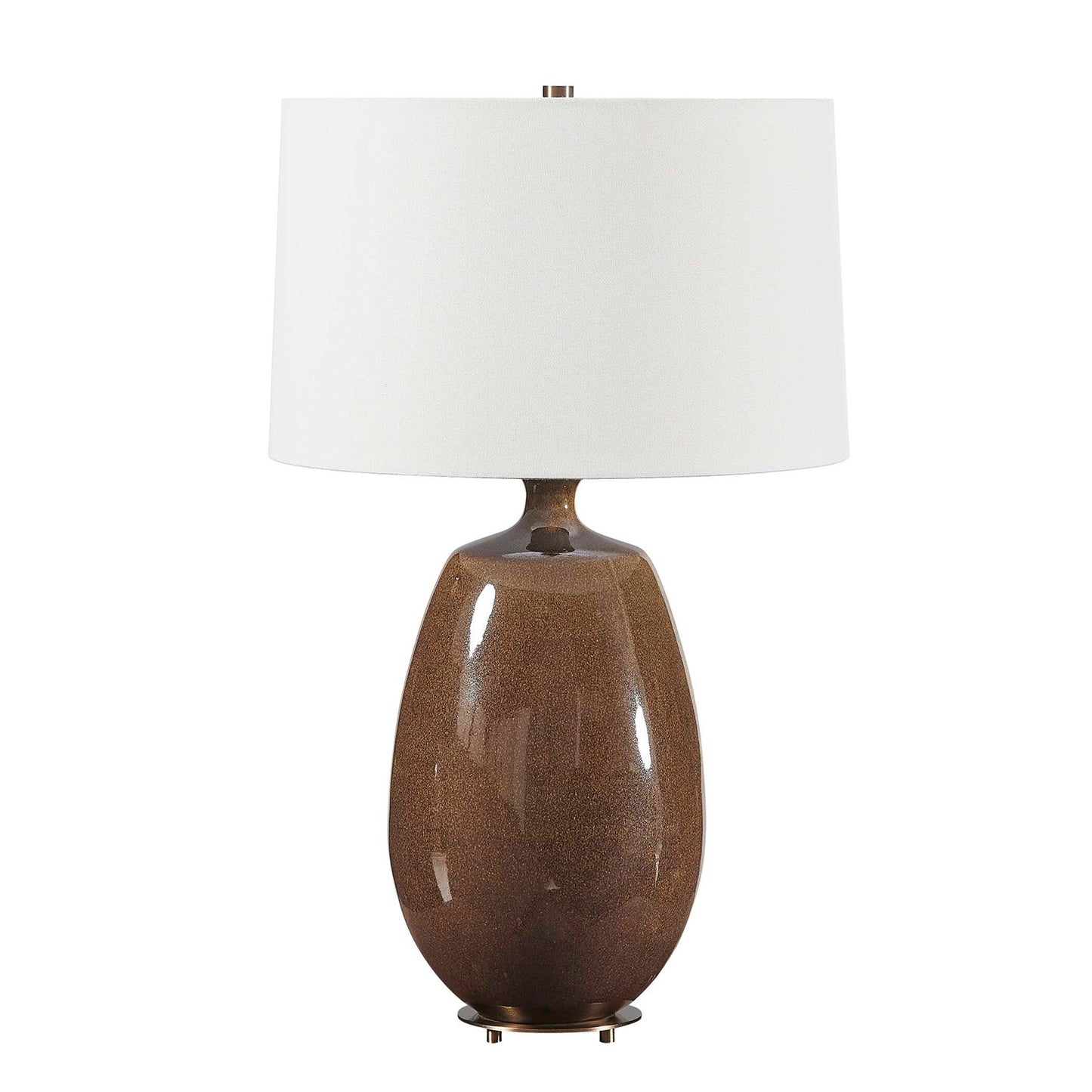 Uttermost Vinson 18in 1-Light Table Lamp | Glossy Brown Ceramic and Antique Brass | Living Room & Bedroom | 18 x 18 x 29.5 in | Model 30756-1