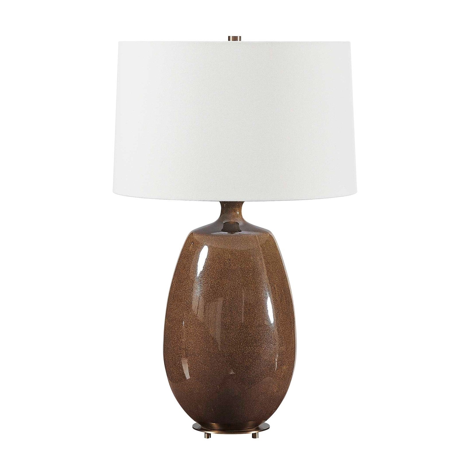 Uttermost Vinson 18in 1-Light Table Lamp | Glossy Brown Ceramic and Antique Brass | Living Room & Bedroom | 18 x 18 x 29.5 in | Model 30756-1