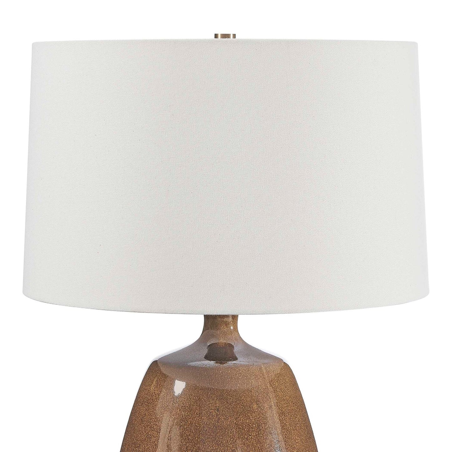Uttermost Vinson 18in 1-Light Table Lamp | Glossy Brown Ceramic and Antique Brass | Living Room & Bedroom | 18 x 18 x 29.5 in | Model 30756-1