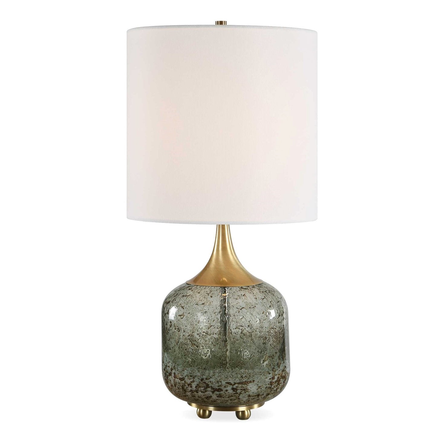 Uttermost Glenn 20.75in Table Lamp | Smokey Fern Green Glass and Antique Brass Iron | Living Room & Bedside | 10 x 10 x 20.75 in | Model 30762-1