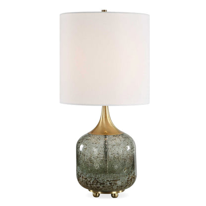 Uttermost Glenn 20.75in Table Lamp | Smokey Fern Green Glass and Antique Brass Iron | Living Room & Bedside | 10 x 10 x 20.75 in | Model 30762-1