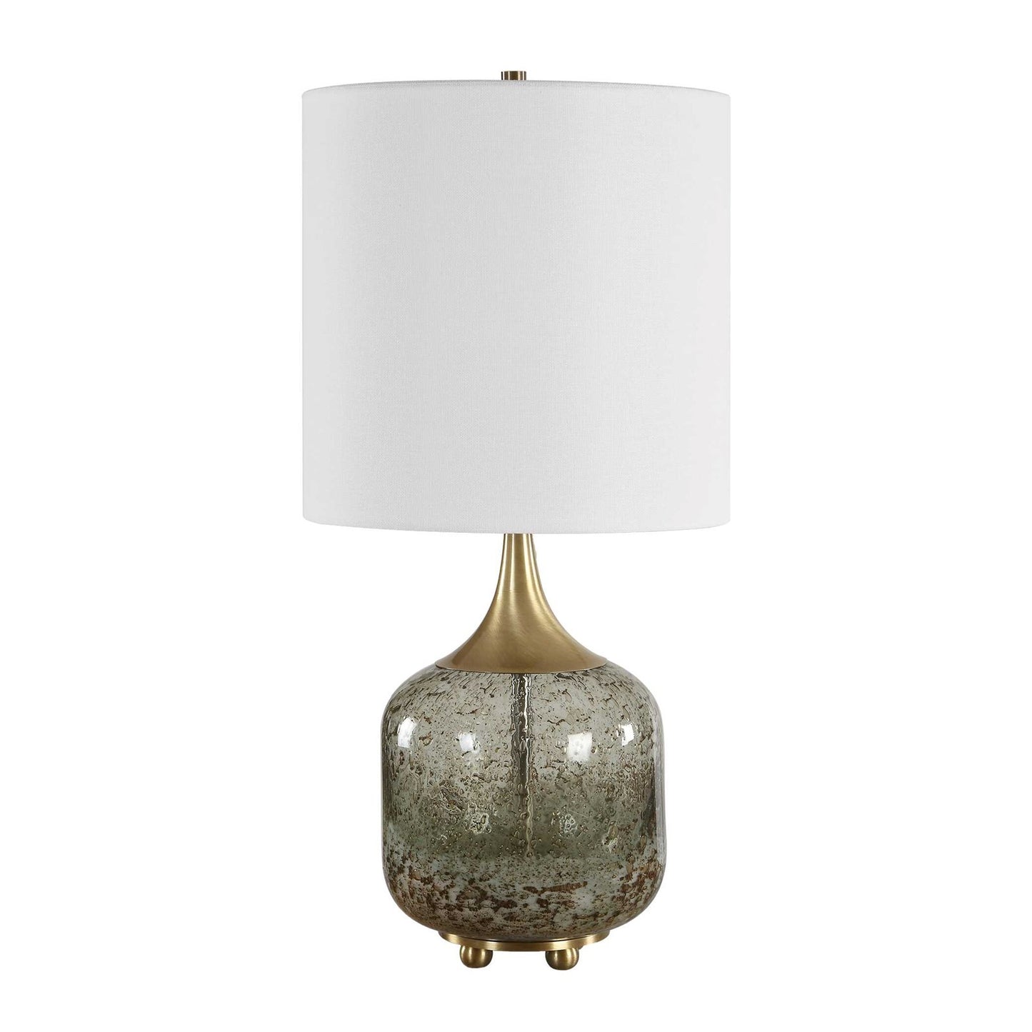 Uttermost Glenn 20.75in Table Lamp | Smokey Fern Green Glass and Antique Brass Iron | Living Room & Bedside | 10 x 10 x 20.75 in | Model 30762-1