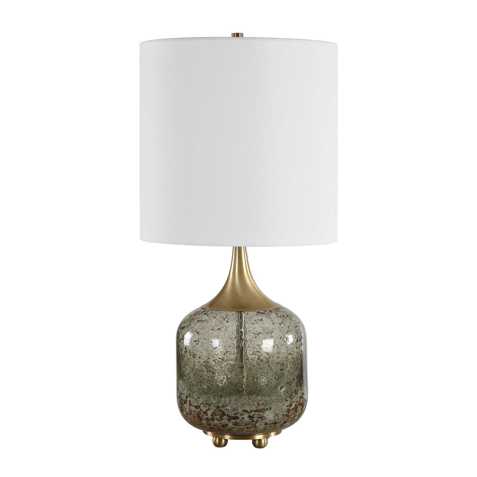 Uttermost Glenn 20.75in Table Lamp | Smokey Fern Green Glass and Antique Brass Iron | Living Room & Bedside | 10 x 10 x 20.75 in | Model 30762-1
