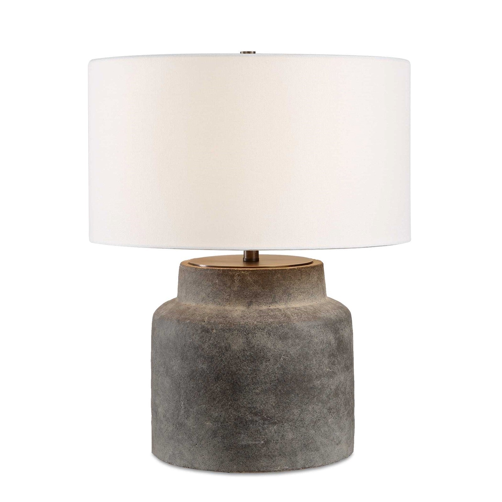 Uttermost Benedet 23.25in Table Lamp | Distressed Gray Ceramic and Antique Brass | Living Room & Bedside | 18 x 18 x 23.25 in | Model 30763