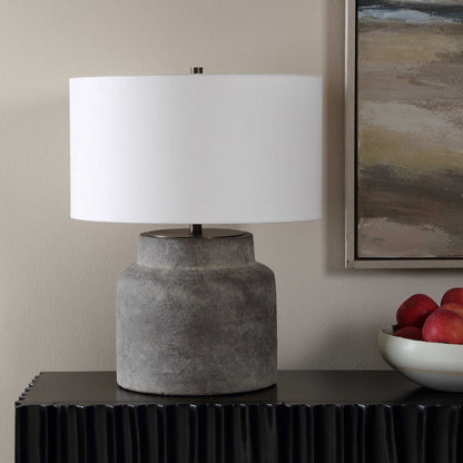 Uttermost Benedet 23.25in Table Lamp | Distressed Gray Ceramic and Antique Brass | Living Room & Bedside | 18 x 18 x 23.25 in | Model 30763