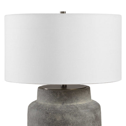 Uttermost Benedet 23.25in Table Lamp | Distressed Gray Ceramic and Antique Brass | Living Room & Bedside | 18 x 18 x 23.25 in | Model 30763