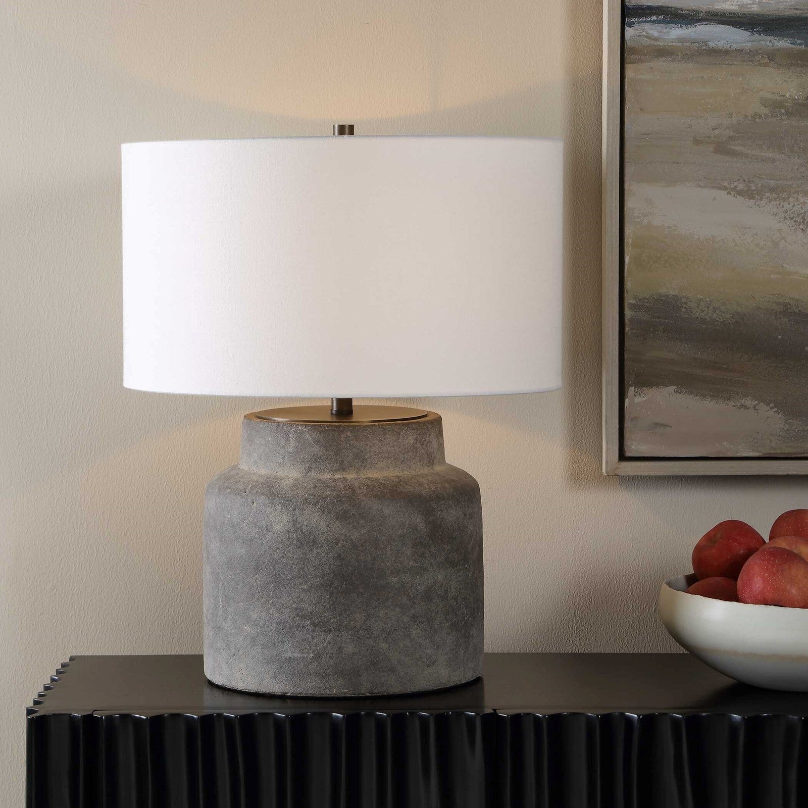 Uttermost Benedet 23.25in Table Lamp | Distressed Gray Ceramic and Antique Brass | Living Room & Bedside | 18 x 18 x 23.25 in | Model 30763