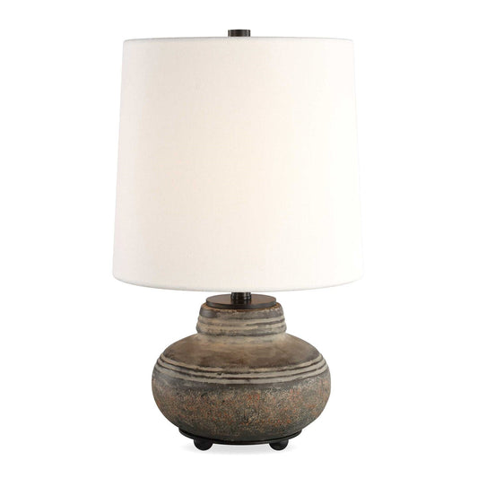 Uttermost Wester 18.25in Table Lamp | Distressed Gray Ceramic and Antique Brass | Living Room & Bedside | 11 x 11 x 18.25 in | Model 30765-1