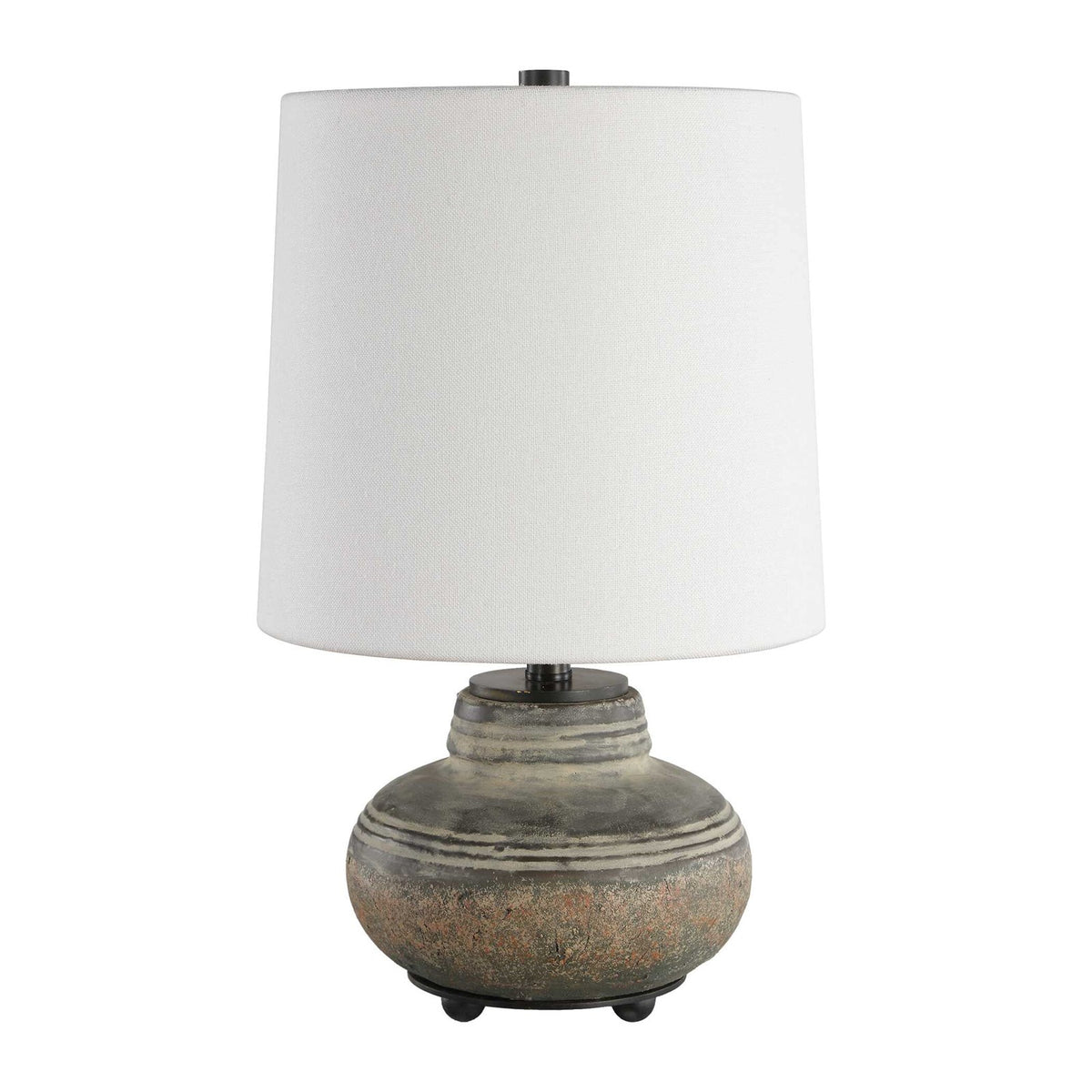 Uttermost Wester 18.25in Table Lamp | Distressed Gray Ceramic and Antique Brass | Living Room & Bedside | 11 x 11 x 18.25 in | Model 30765-1