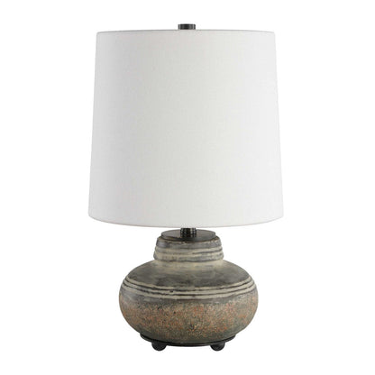 Uttermost Wester 18.25in Table Lamp | Distressed Gray Ceramic and Antique Brass | Living Room & Bedside | 11 x 11 x 18.25 in | Model 30765-1