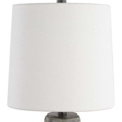 Uttermost Wester 18.25in Table Lamp | Distressed Gray Ceramic and Antique Brass | Living Room & Bedside | 11 x 11 x 18.25 in | Model 30765-1