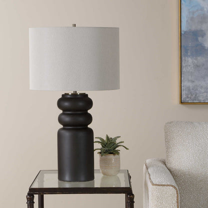 Uttermost Macon 17in 1-Light Table Lamp | Matte Black Ceramic and Antique Brass | Living Room & Bedroom | 17 x 17 x 29.5 in | Model 30769-1