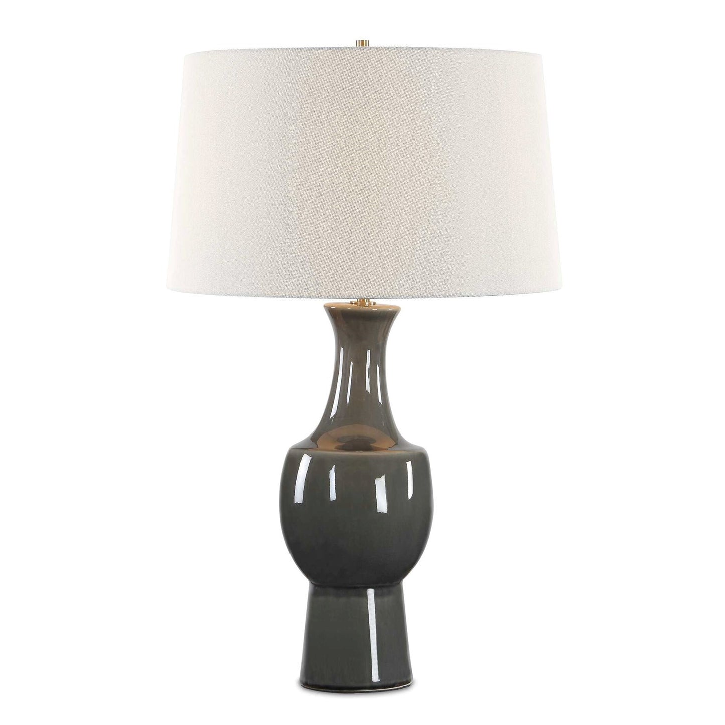 Uttermost Tennille 19in 1-Light Table Lamp | Warm Gray Ceramic and Antique Brass | Living Room & Bedroom | 19 x 19 x 31 in | Model 30771