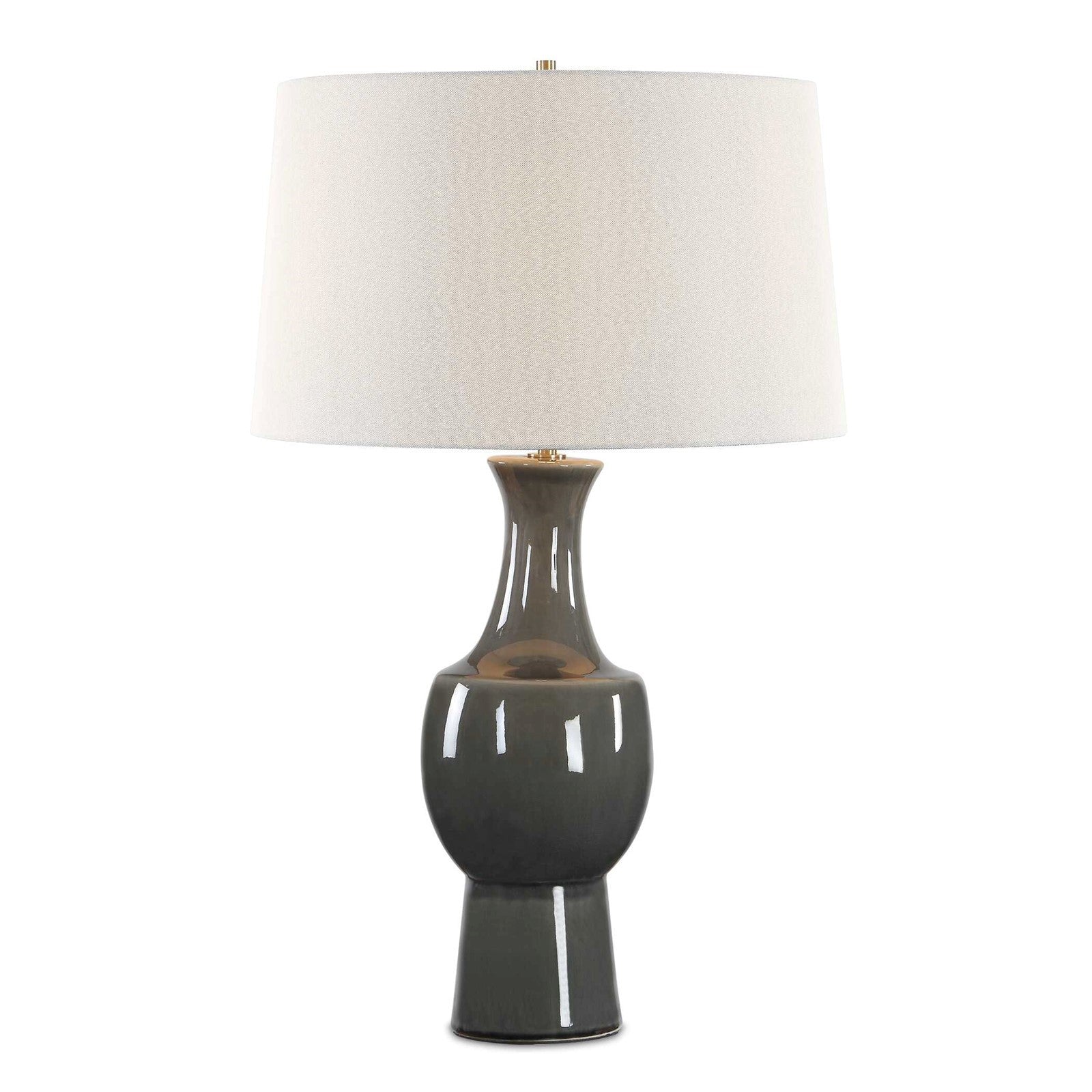 Uttermost Tennille 19in 1-Light Table Lamp | Warm Gray Ceramic and Antique Brass | Living Room & Bedroom | 19 x 19 x 31 in | Model 30771