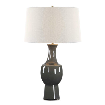 Uttermost Tennille 19in 1-Light Table Lamp | Warm Gray Ceramic and Antique Brass | Living Room & Bedroom | 19 x 19 x 31 in | Model 30771