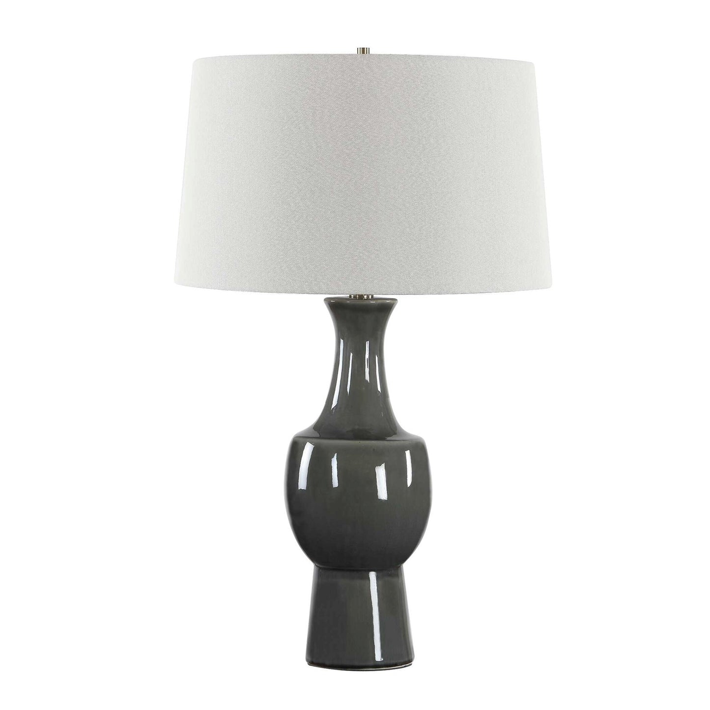 Uttermost Tennille 19in 1-Light Table Lamp | Warm Gray Ceramic and Antique Brass | Living Room & Bedroom | 19 x 19 x 31 in | Model 30771
