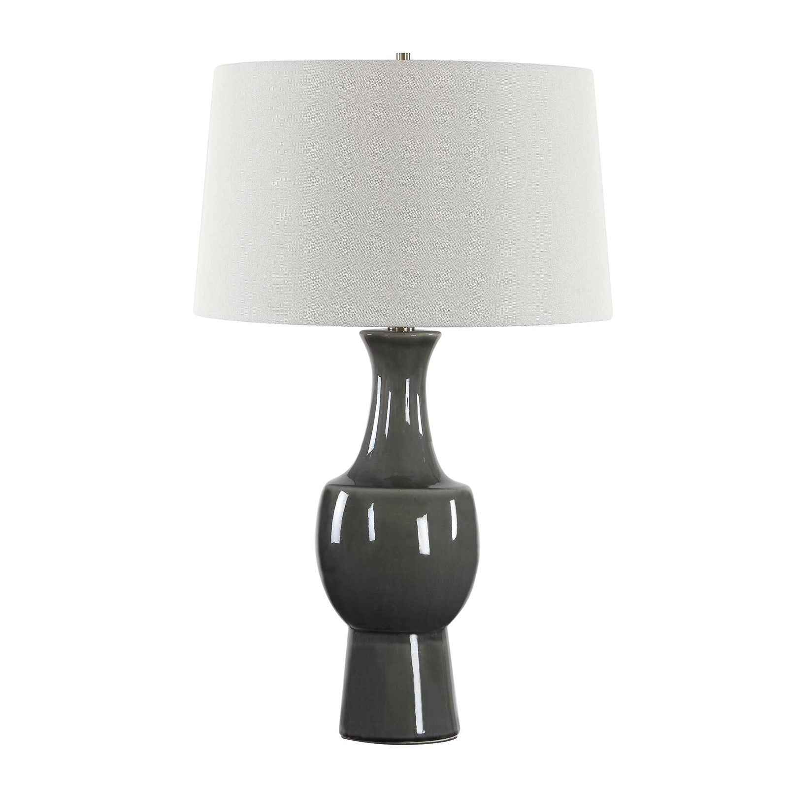 Uttermost Tennille 19in 1-Light Table Lamp | Warm Gray Ceramic and Antique Brass | Living Room & Bedroom | 19 x 19 x 31 in | Model 30771