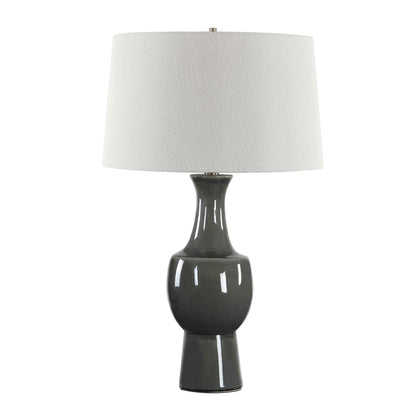 Uttermost Tennille 19in 1-Light Table Lamp | Warm Gray Ceramic and Antique Brass | Living Room & Bedroom | 19 x 19 x 31 in | Model 30771