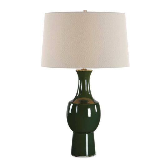 Uttermost Tennille 19in 1-Light Table Lamp | Deep Green Ceramic and Antique Brass | Living Room & Bedroom | 19 x 19 x 31 in | Model 30772