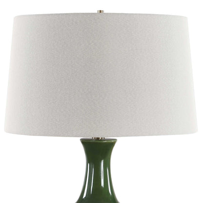 Uttermost Tennille 19in 1-Light Table Lamp | Deep Green Ceramic and Antique Brass | Living Room & Bedroom | 19 x 19 x 31 in | Model 30772