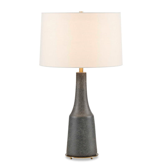 Uttermost Slovis 16in 1-Light Table Lamp | Dark Charcoal Gray Ceramic and Antique Brass | Living Room & Bedroom | 16 x 16 x 28.25 in | Model 30810-1