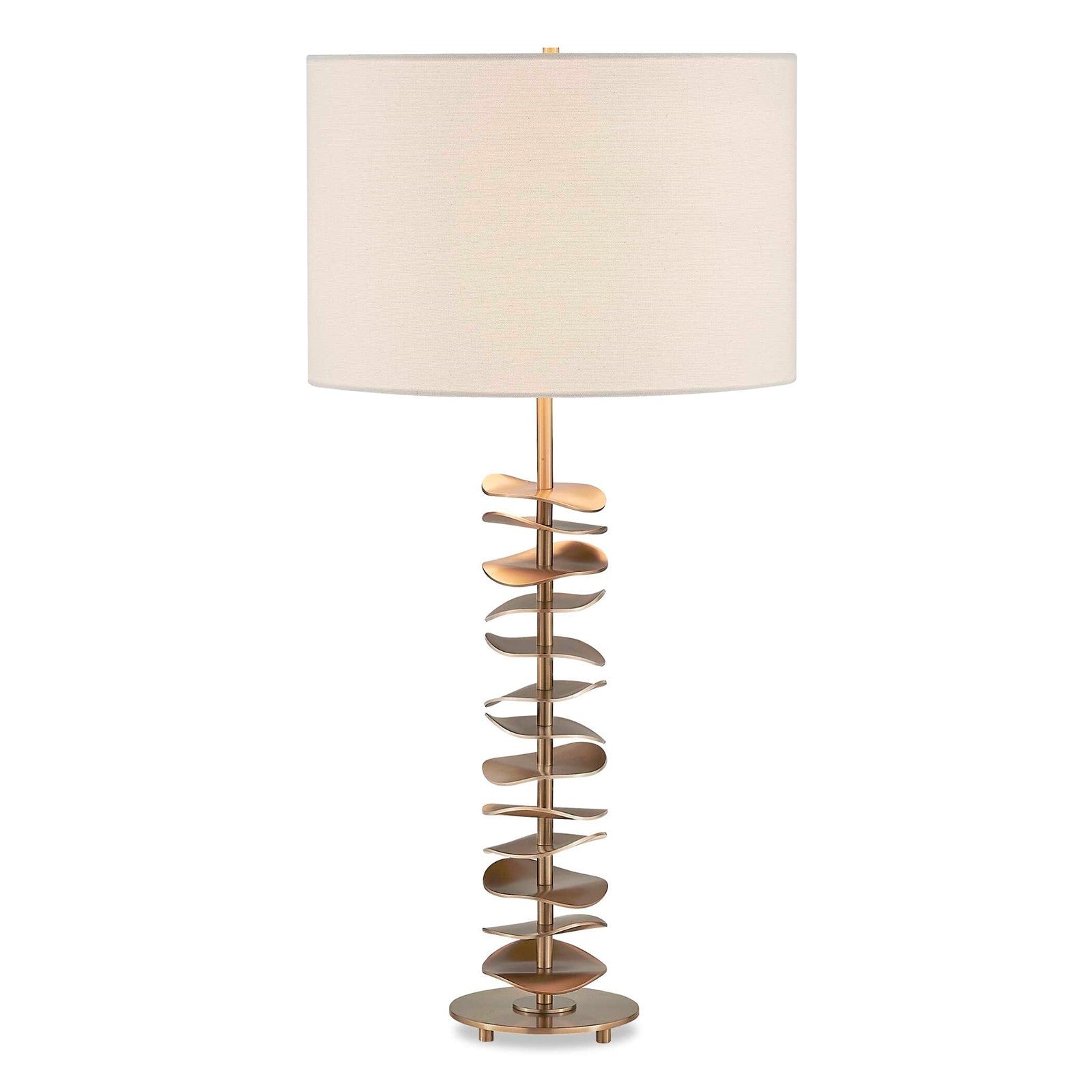 Uttermost Akoa 30.5in 1-Light Table Lamp | Sculptural Antique Brass and Warm White Linen | Living Room & Bedroom | 15 x 15 x 30.5 in | Model 30811-1