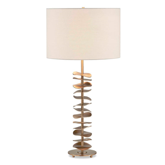 Uttermost Akoa 30.5in 1-Light Table Lamp | Sculptural Antique Brass and Warm White Linen | Living Room & Bedroom | 15 x 15 x 30.5 in | Model 30811-1