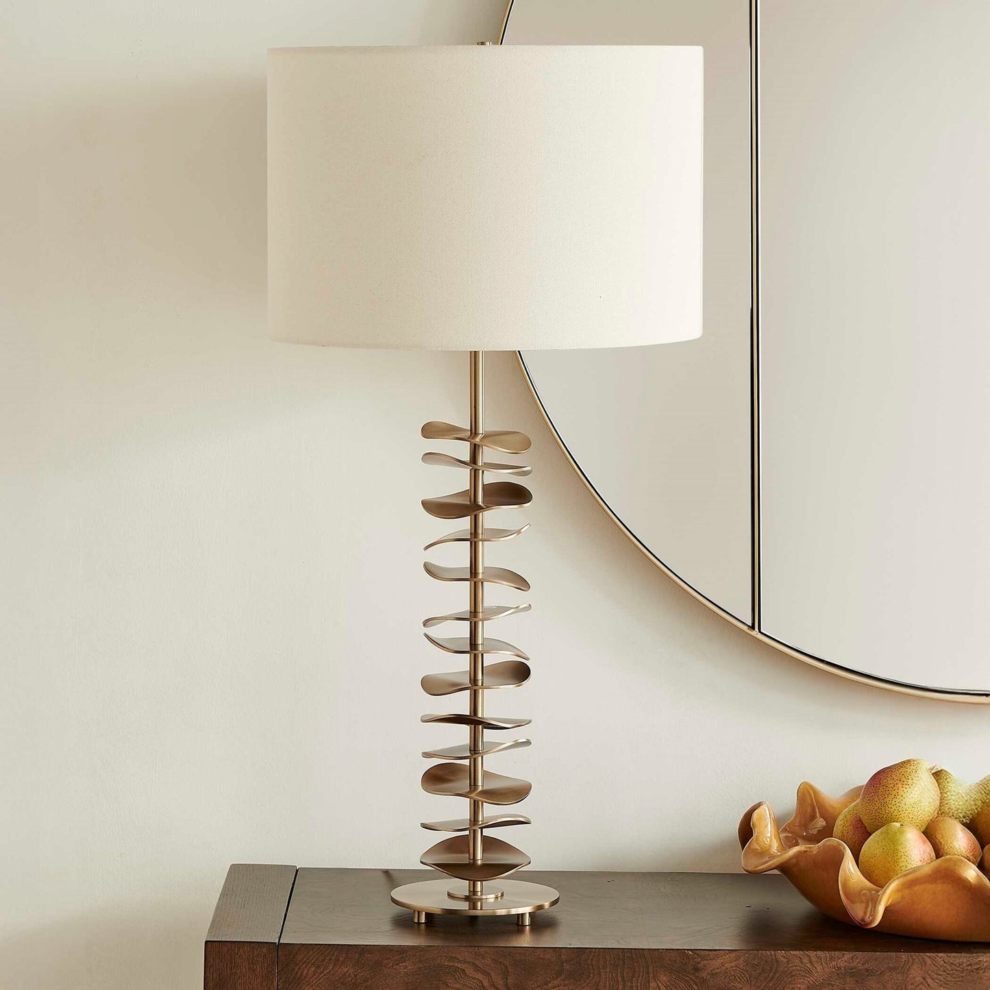 Uttermost Akoa 30.5in 1-Light Table Lamp | Sculptural Antique Brass and Warm White Linen | Living Room & Bedroom | 15 x 15 x 30.5 in | Model 30811-1