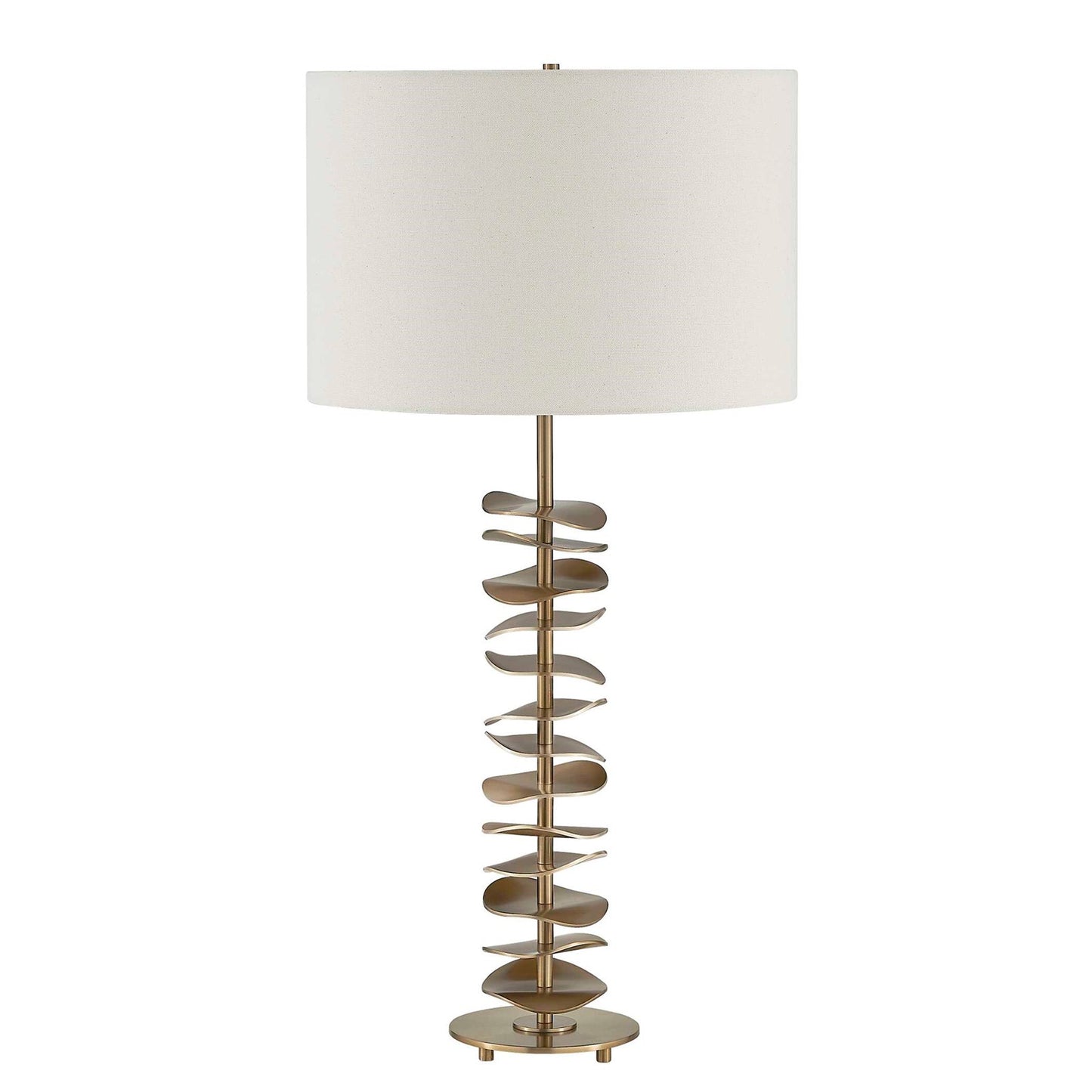 Uttermost Akoa 30.5in 1-Light Table Lamp | Sculptural Antique Brass and Warm White Linen | Living Room & Bedroom | 15 x 15 x 30.5 in | Model 30811-1