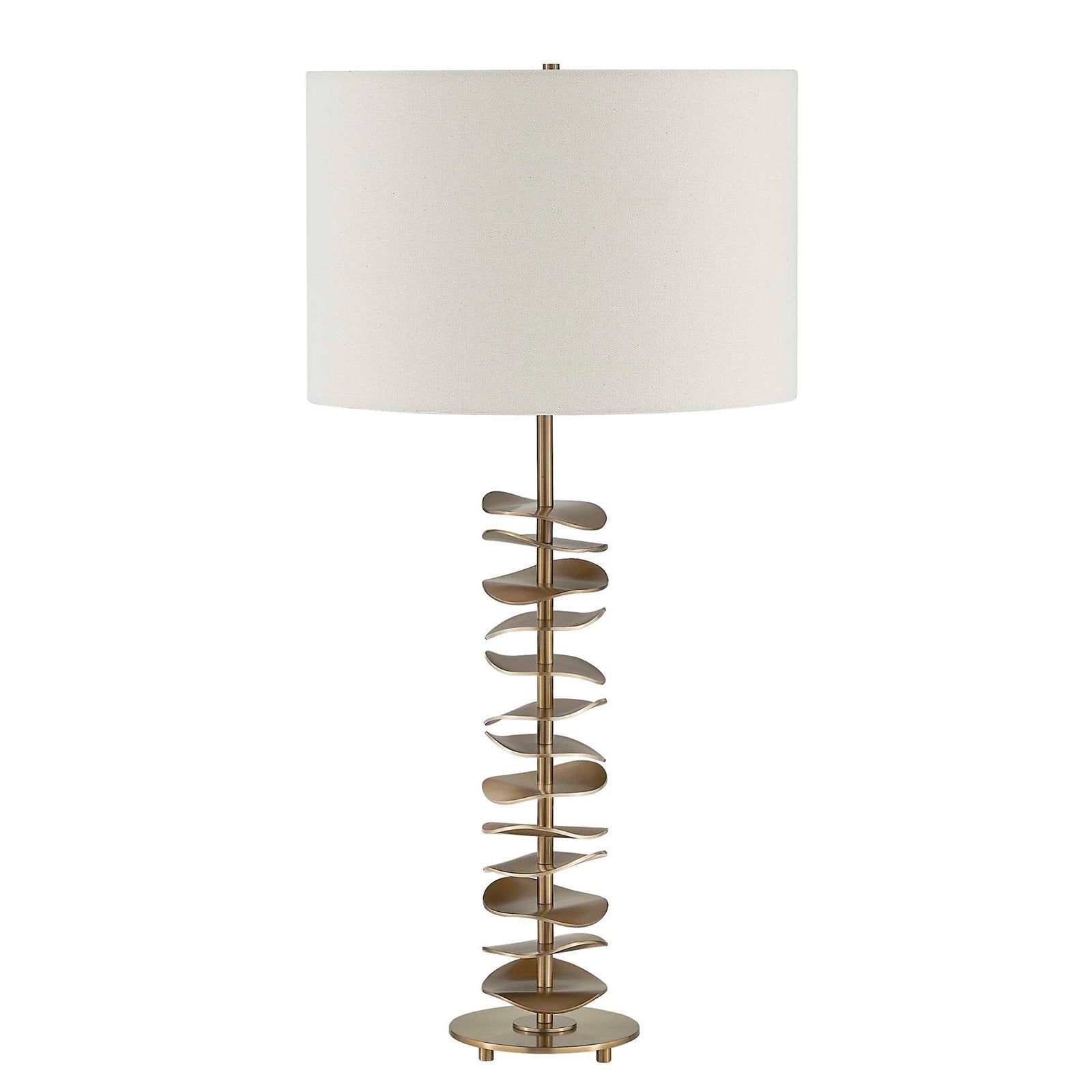 Uttermost Akoa 30.5in 1-Light Table Lamp | Sculptural Antique Brass and Warm White Linen | Living Room & Bedroom | 15 x 15 x 30.5 in | Model 30811-1