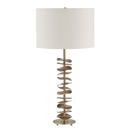 Uttermost Akoa 30.5in 1-Light Table Lamp | Sculptural Antique Brass and Warm White Linen | Living Room & Bedroom | 15 x 15 x 30.5 in | Model 30811-1