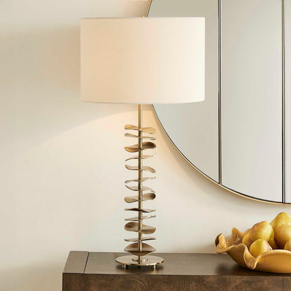 Uttermost Akoa 30.5in 1-Light Table Lamp | Sculptural Antique Brass and Warm White Linen | Living Room & Bedroom | 15 x 15 x 30.5 in | Model 30811-1